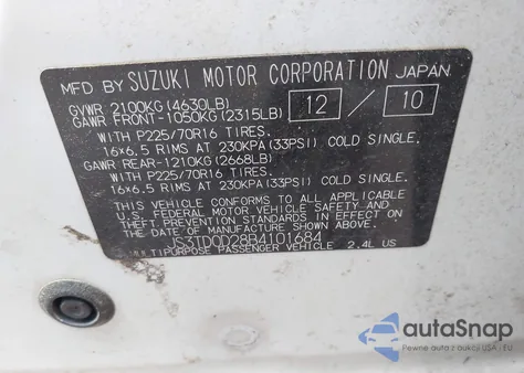 2011 Suzuki Grand Vitara Premium/Premium W/Alloy Wheels из США, поврежденный, VIN JS3TD0D28B4101684